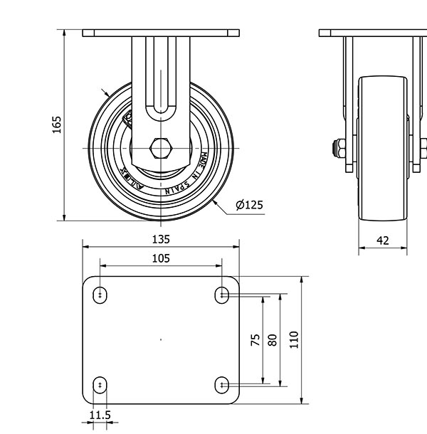 R.FIJA 17SL125-POB NYLON BLANCO-POLIUR.ROJO EJE BOLAS