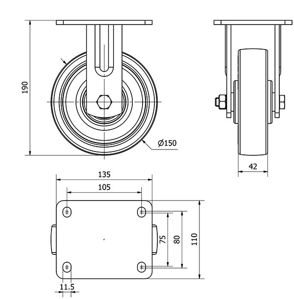 R.FIJA 17SL150-POB NYLON BLANCO-POLIUR.ROJO EJE BOLAS