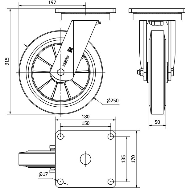 R.GIR.PLACA 10HLB250H-DEB ALUMINIO-GOMA NEGRA ELASTICA EJE BOLAS