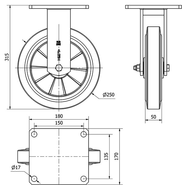 R.FIJA 17HLB250H-DEB ALUMINIO-GOMA NEGRA ELASTICA EJE BOLAS