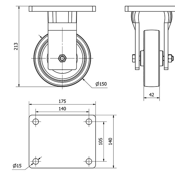 R.FIJA 17KV150-PO NYLON BLANCO-POLIUR.ROJO EJE LISO