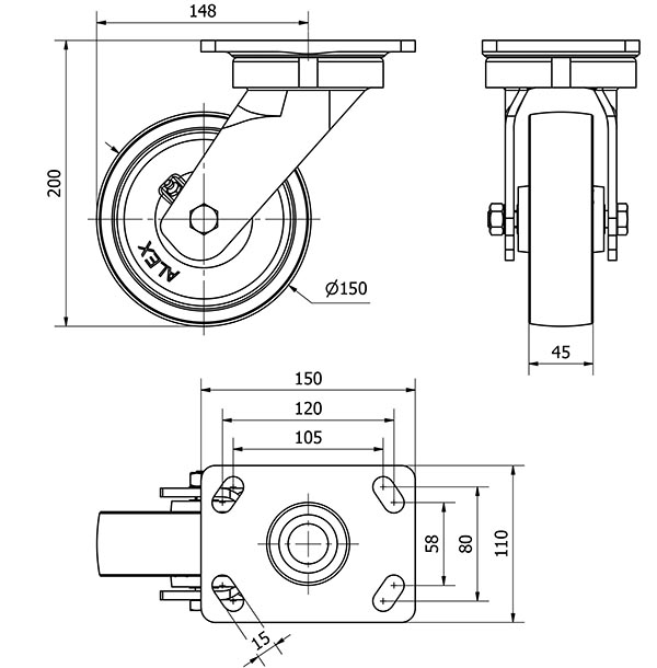 R.GIR.PLACA 10GT150-CI HIERRO FUNDIDO EJE LISO