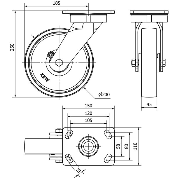 R.GIR.PLACA 10GT200-CI HIERRO FUNDIDO EJE LISO