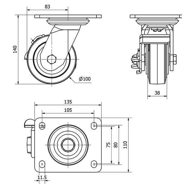 R.GIR.PLACA FRENO 10SLFN100-HGB HIERRO-GOMA NEGRA NATURAL EJE BOLAS