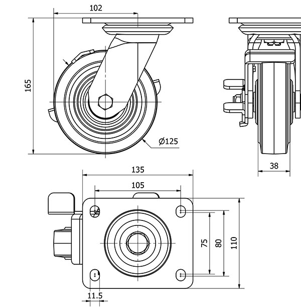 R.GIR.PLACA FRENO 10SLFN125-HGB HIERRO-GOMA NEGRA NATURAL EJE BOLAS