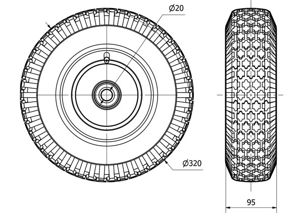 RUEDA NEUMATICA RITB320-20-75 NUCLEO METALICO EJE BOLAS