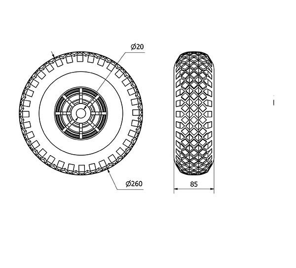 RUEDA NEUMATICA RIP260-20-75 NUCLEO POLIAMIX AZUL EJE LISO