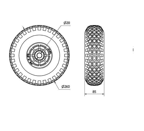 RUEDA NEUMATICA RIPR260-20-75 NUCLEO POLIAMIX AZUL EJE RODILLOS