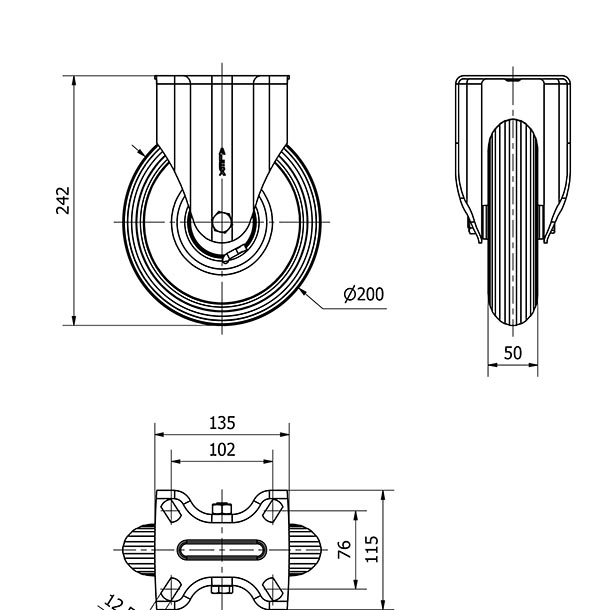 R.FIJA 17ZV200-RILR METALICO-NEUMATICA GRIS EJE RODILLOS