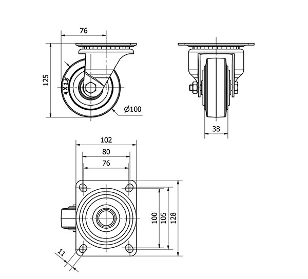 R.GIR.PLACA 10-61-100-HGB HIERRO-GOMA NEGRA NATURAL EJE BOLAS