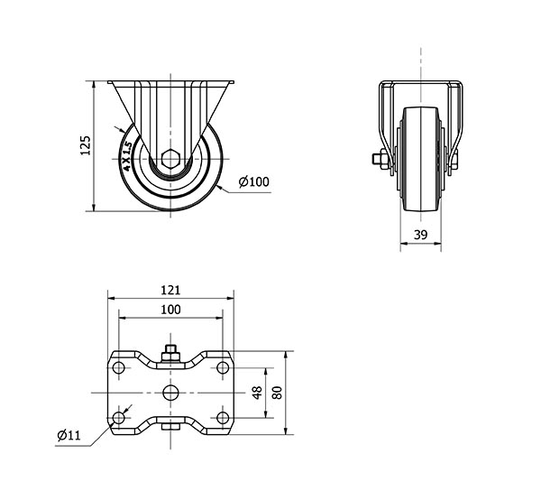 R.FIJA 17-61-100-HGB HIERRO-GOMA NEGRA NATURAL EJE BOLAS