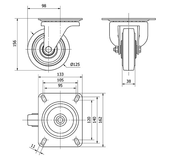R.GIR.PLACA 10-61-125-HGB HIERRO-GOMA NEGRA NATURAL EJE BOLAS