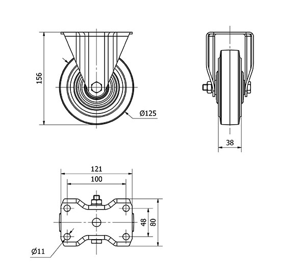 R.FIJA 17-61-125-HGB HIERRO-GOMA NEGRA NATURAL EJE BOLAS