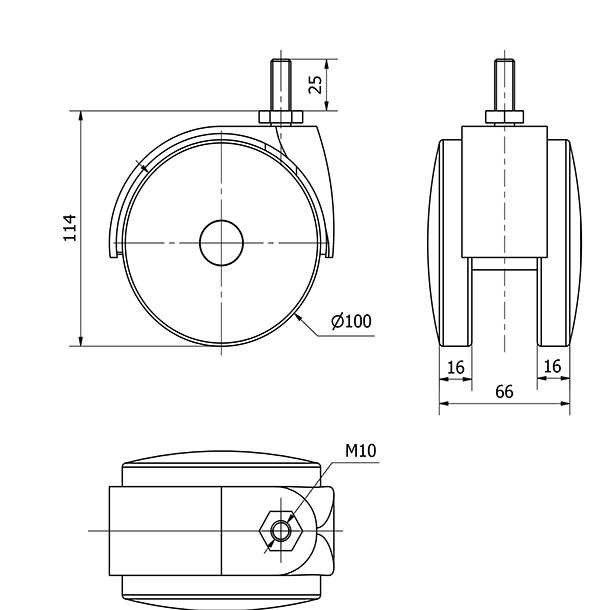 R.GIR.ESPIGA ROSCADA M10x25 50DKG100 POLIAMIX NEGRO