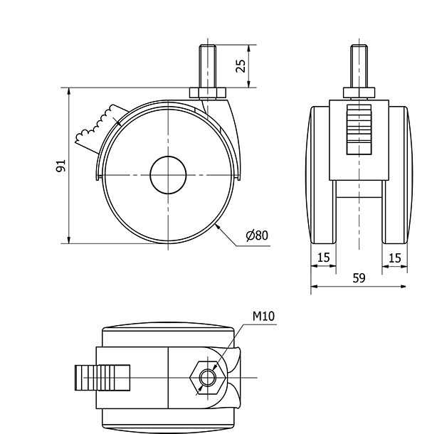 R.GIR.ESPIGA ROSCADA M10x25 FRENO 50DKGF80 POLIAMIX NEGRO