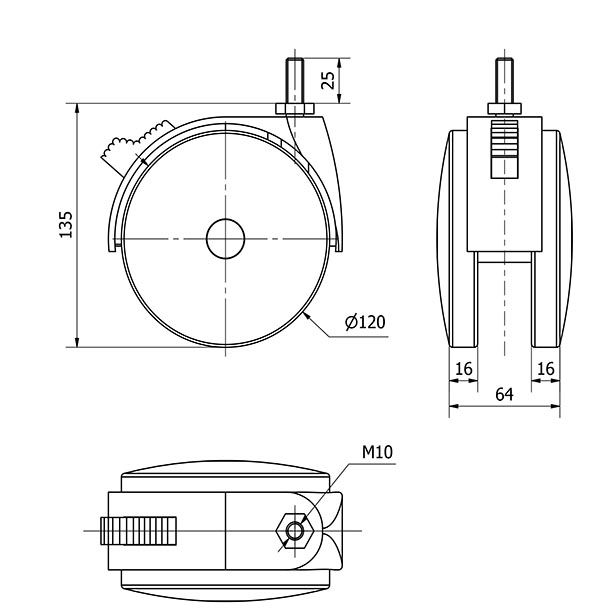 R.GIR.ESPIGA ROSCADA M10x25 FRENO 50DKGF120 POLIAMIX NEGRO