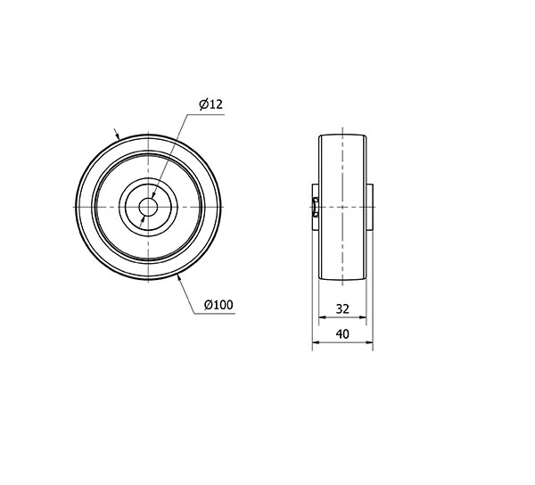 RUEDA FT100-12-40 NYLON BLANCO EXTRAFUERTE EJE LISO