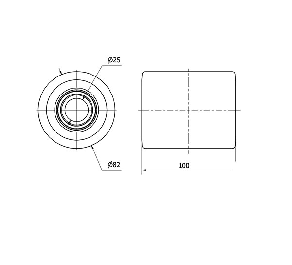 RODILLO TRANSP.KIB82-25-100 NUCLEO NYLON Y BANDA POLIUR.MARRON BOLAS