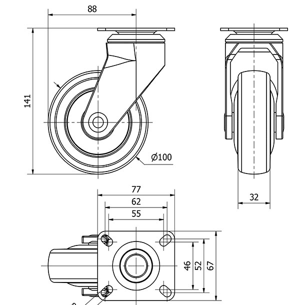 R.GIR.PLACA NYLON 10AN100-AN POLIUR.GRIS INYECT.EJE BOLAS