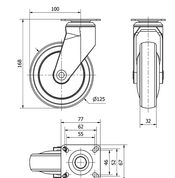R.GIR.PLACA PLASTICO 10AN125CP-AN POLIUR.GRIS EJE BOLAS