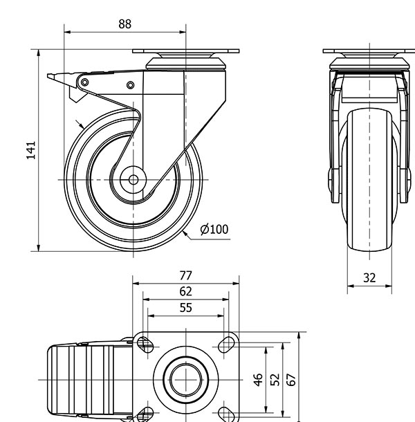 R.GIR.PLACA FRENO NYLON 10ANFD100-AN POLIUR.GRIS INYECT.EJE BOLAS