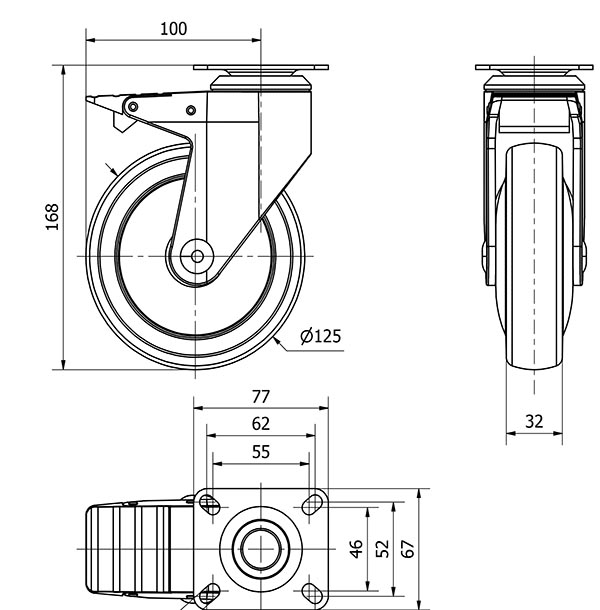 R.GIR.PLACA FRENO PLASTICO 10ANFD125CP-AN POLIUR.GRIS EJE BOLAS