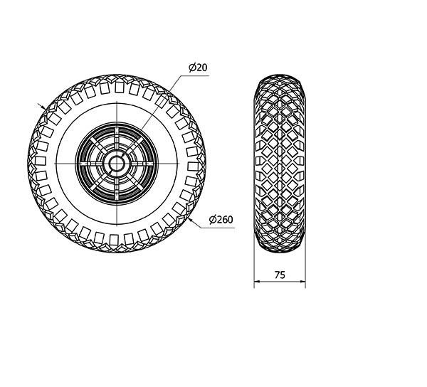 RUEDA IMPINCHABLE RIFR260-20-75 NUCLEO POLIAMIX EJE RODILLOS