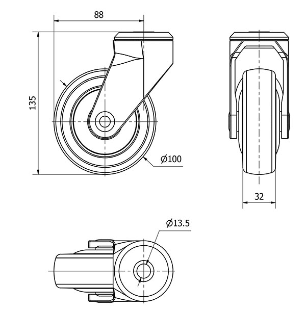 R.GIR.AGUJERO M12 NYLON 20AN100-AN POLIUR.GRIS INYECT.EJE BOLAS