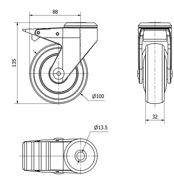 R.GIR.AGUJERO M12 FRENO NYLON 20ANFD100-AN POLIUR.GRIS INYECT.BOLAS