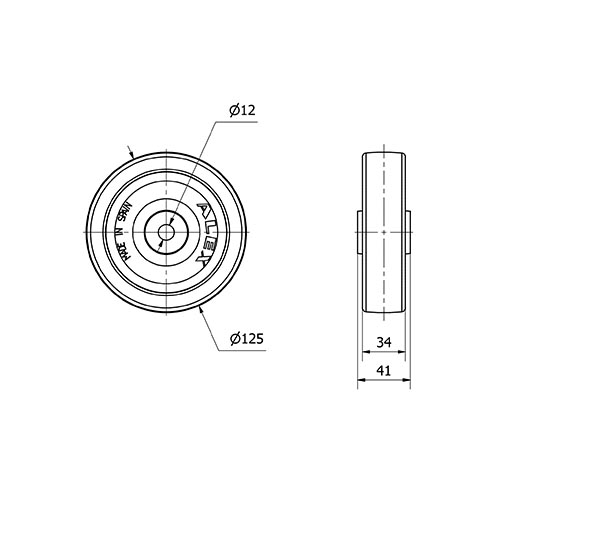 RUEDA FTE125-12-41 NYLON BLANCO EXTRAFUERTE EJE LISO