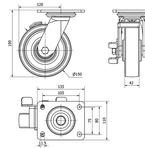 R.GIR.PLACA FRENO 10SLFN150-POB NYLON BLANCO-POLIUR.ROJO EJE BOLAS
