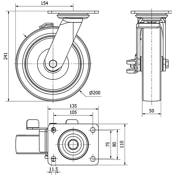 R.GIR.PLACA FRENO 10SLFN200-PO NYLON BLANCO-POLIUR.ROJO EJE LISO