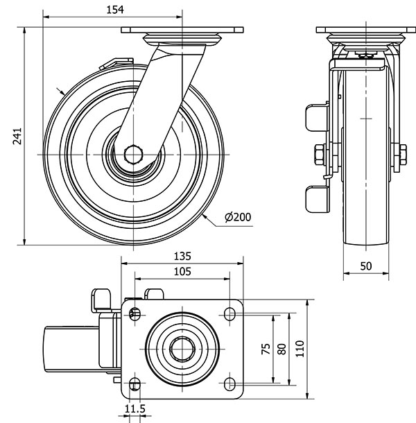 R.GIR.PLACA FRENO 10SLFN200-POB NYLON BLANCO-POLIUR.ROJO EJE BOLAS