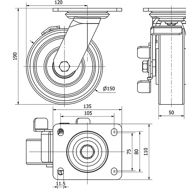 R.GIR.PLACA FRENO 10SLFN150-HUB HIERRO-POLIUR.NARANJA EJE BOLAS