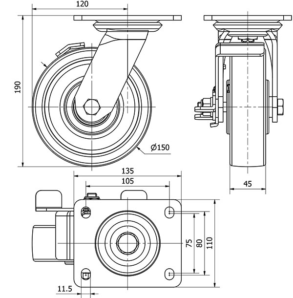 R.GIR.PLACA FRENO 10SLFN150-FTB NYLON BLANCO EXTRAFUERTE EJE BOLAS