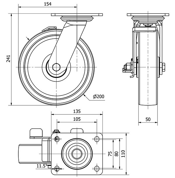 R.GIR.PLACA FRENO 10SLFN200-FT NYLON BLANCO EXTRAFUERTE EJE LISO