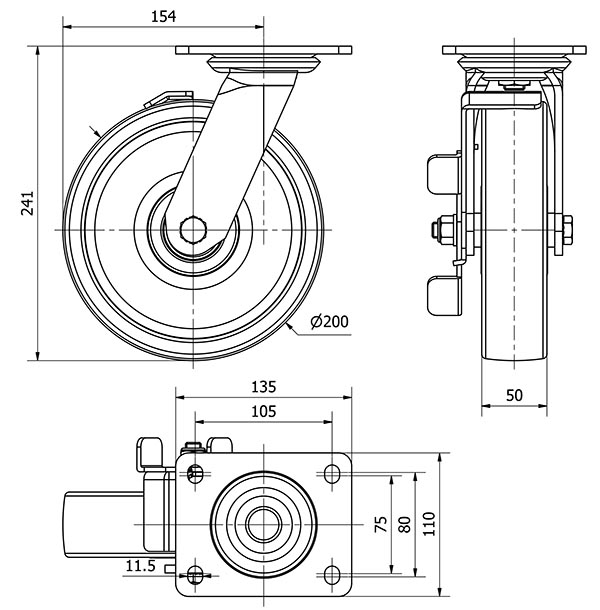 R.GIR.PLACA FRENO 10SLFN200-FTB NYLON BLANCO EXTRAFUERTE EJE BOLAS