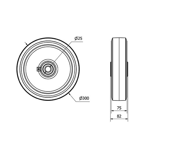 RUEDA HGB300-25-75 NUCLEO HIERRO Y BANDA GOMA NEGRA NATURAL BOLAS