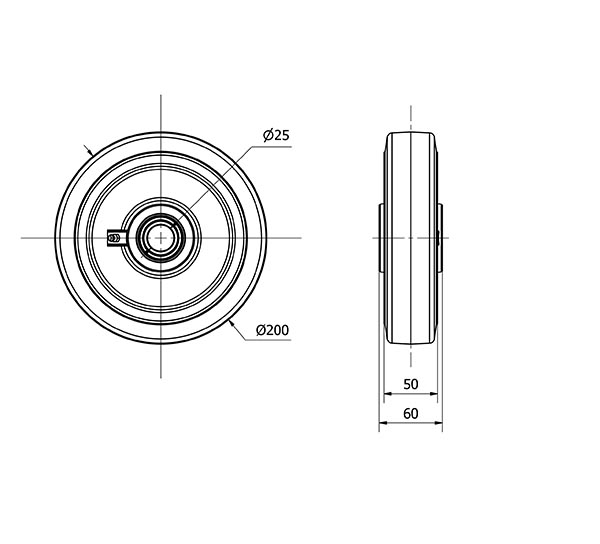 RUEDA HGB200-25-61 NUCLEO HIERRO Y BANDA GOMA NEGRA NATURAL BOLAS
