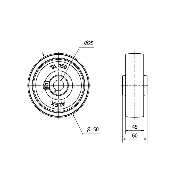 RUEDA CI150-25-60 HIERRO FUNDIDO EJE LISO