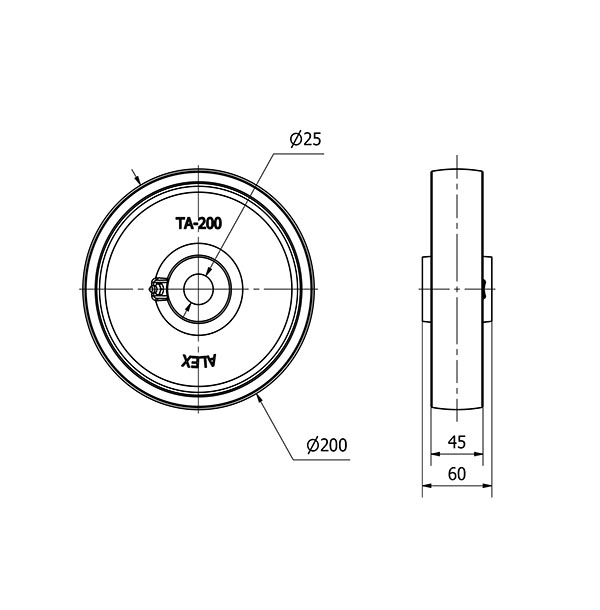 RUEDA CI200-25-60 HIERRO FUNDIDO EJE LISO
