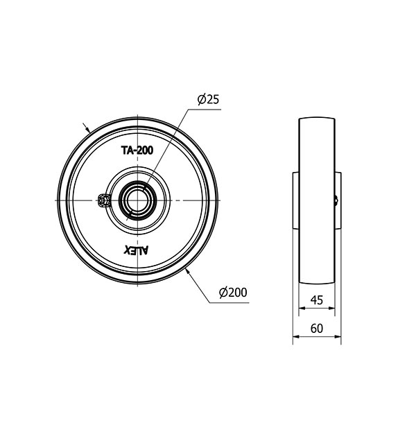 RUEDA CIB200-25-60 HIERRO FUNDIDO EJE BOLAS
