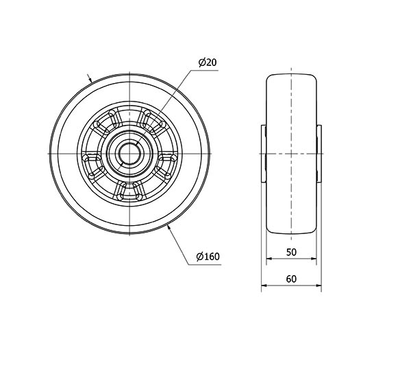 RUEDA AUSB160-20-60 NUCLEO ALUM.Y BANDA POLIUR.BLANCO "VELOCID"BOLAS