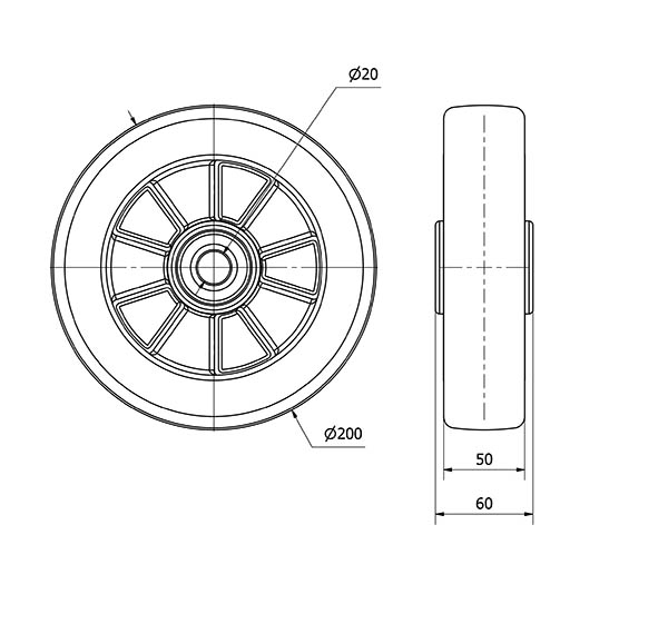 RUEDA AUSB200-20-60 NUCLEO ALUM.Y BANDA POLIUR.BLANCO "VELOCID"BOLAS