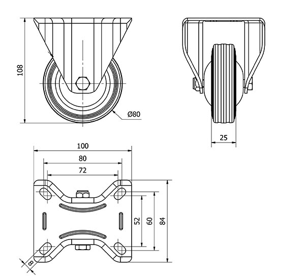 R.FIJA 120-080-2 CP METALICO-GOMA NEGRA EJE RODILLOS