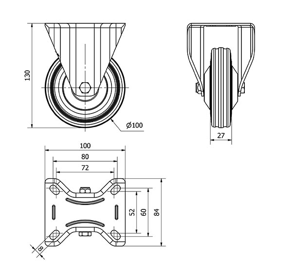 R.FIJA 120-100-2 CP METALICO-GOMA NEGRA EJE RODILLOS