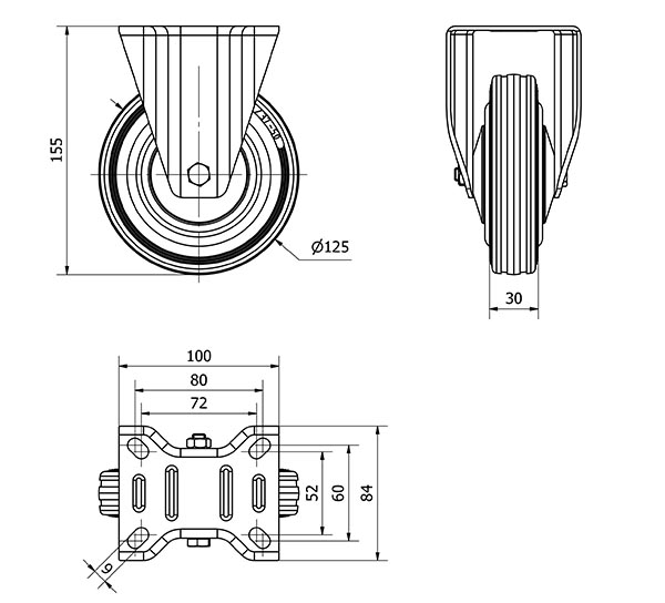 R.FIJA 120-125-2 CP METALICO-GOMA NEGRA EJE RODILLOS