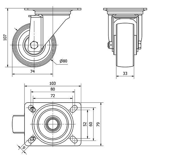 R.GIR.PLACA 130-080-1 CP POLIAMIX BLANCO EJE RODILLOS