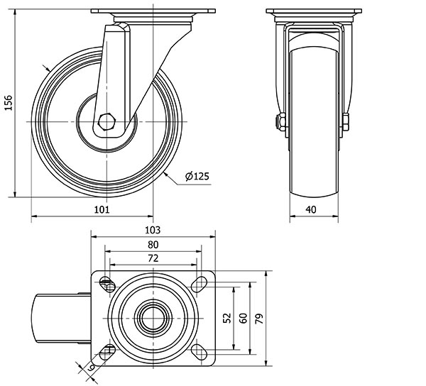 R.GIR.PLACA 130-125-1 CP POLIAMIX BLANCO EJE RODILLOS