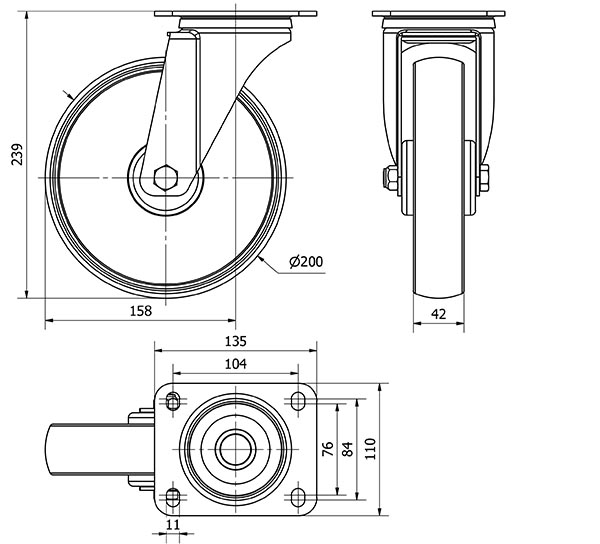 R.GIR.PLACA 130-200-1 CP POLIAMIX BLANCO EJE RODILLOS